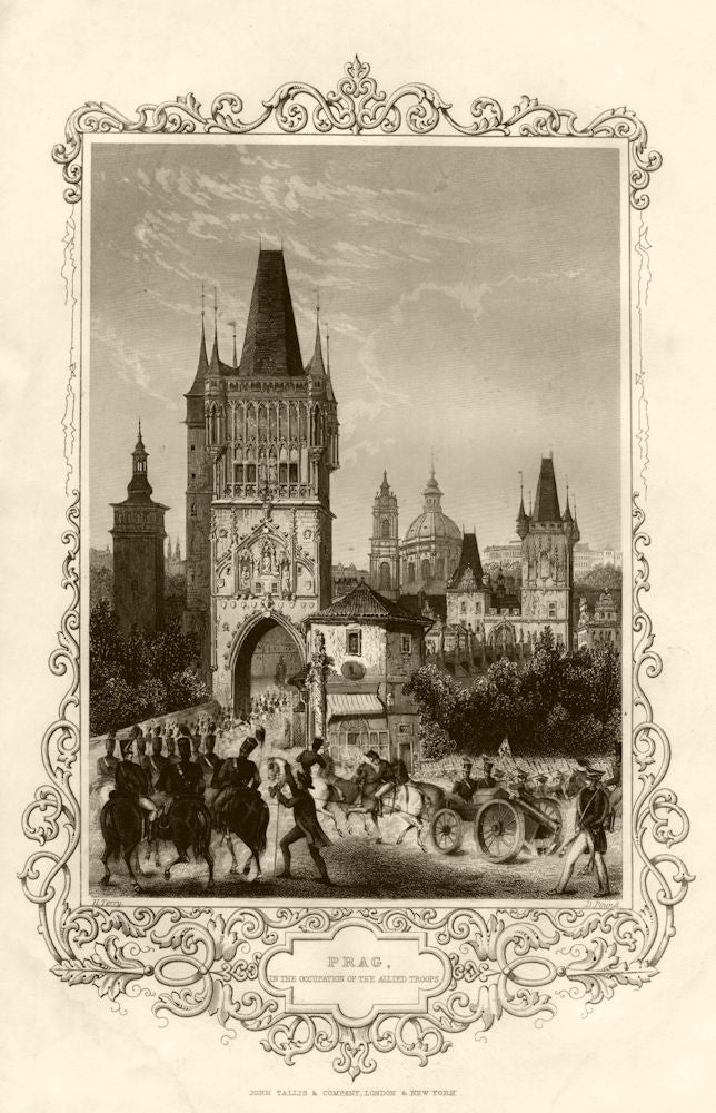 View of Prague, occupied by Allied troops, Napoleonic War. TALLIS c1855 print